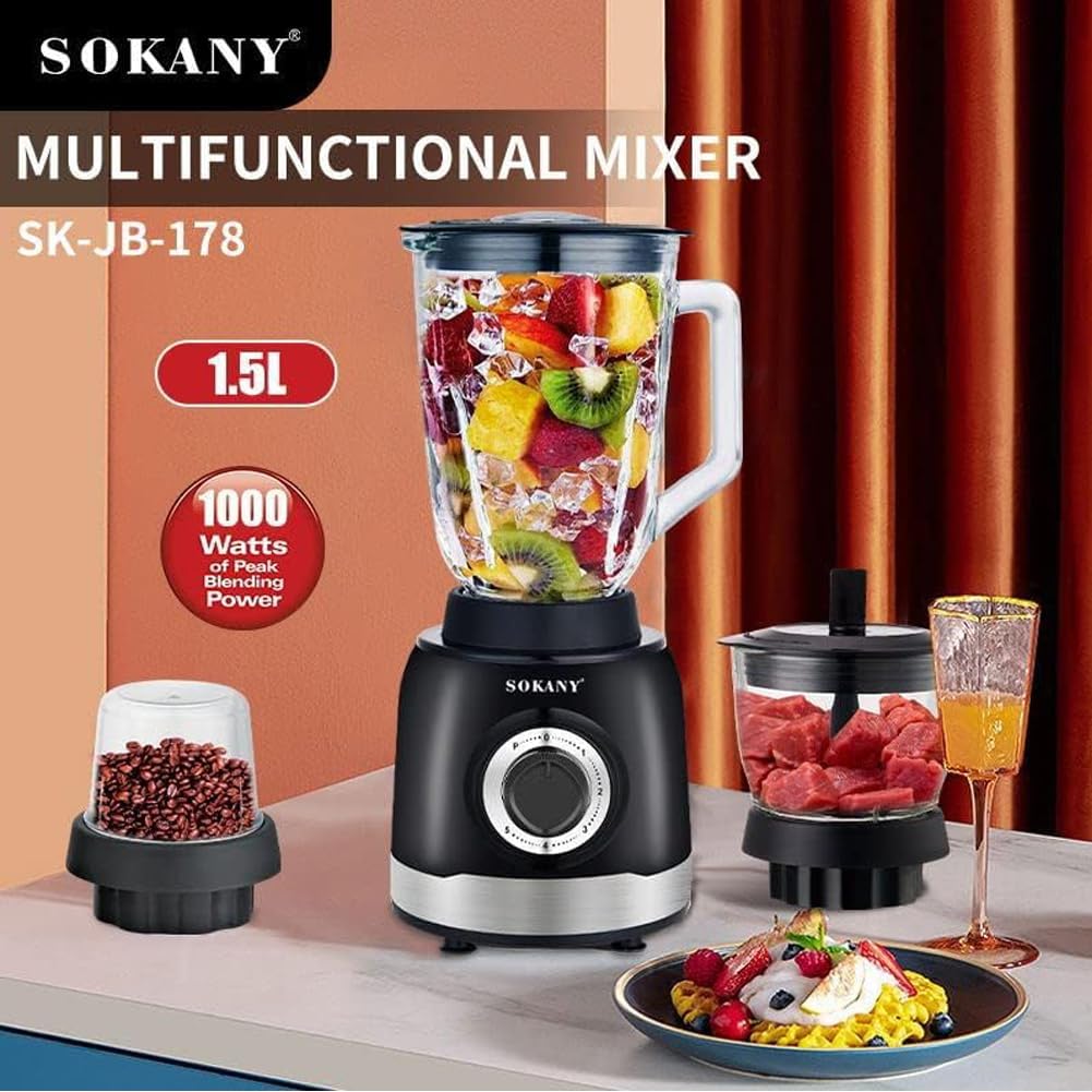 Sokany Multi-Purpose Blender 1000 Watt 5 speeds 1.5 Liter SK-JB-178
