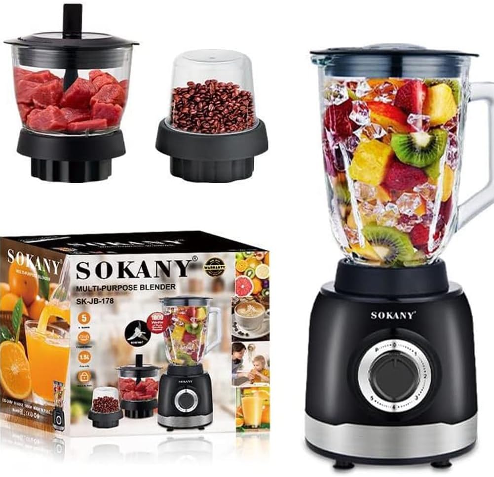 Sokany Multi-Purpose Blender 1000 Watt 5 speeds 1.5 Liter SK-JB-178