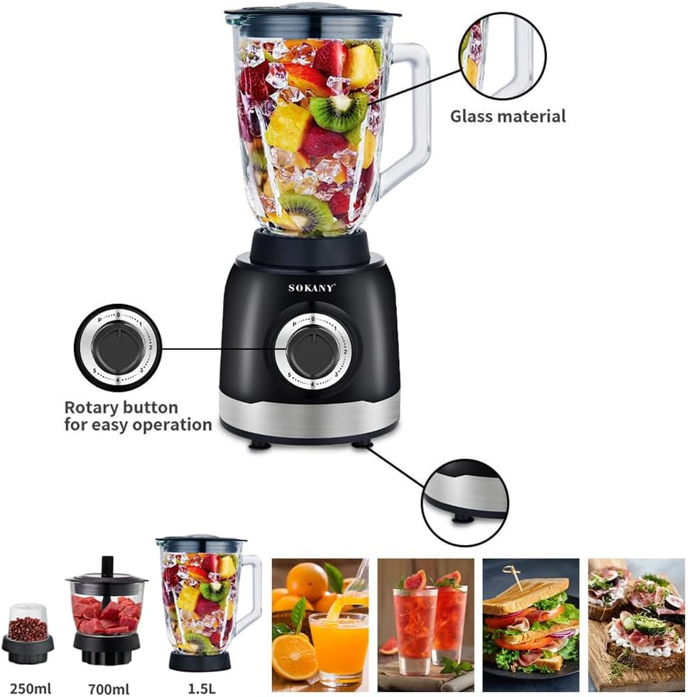 Sokany Multi-Purpose Blender 1000 Watt 5 speeds 1.5 Liter SK-JB-178