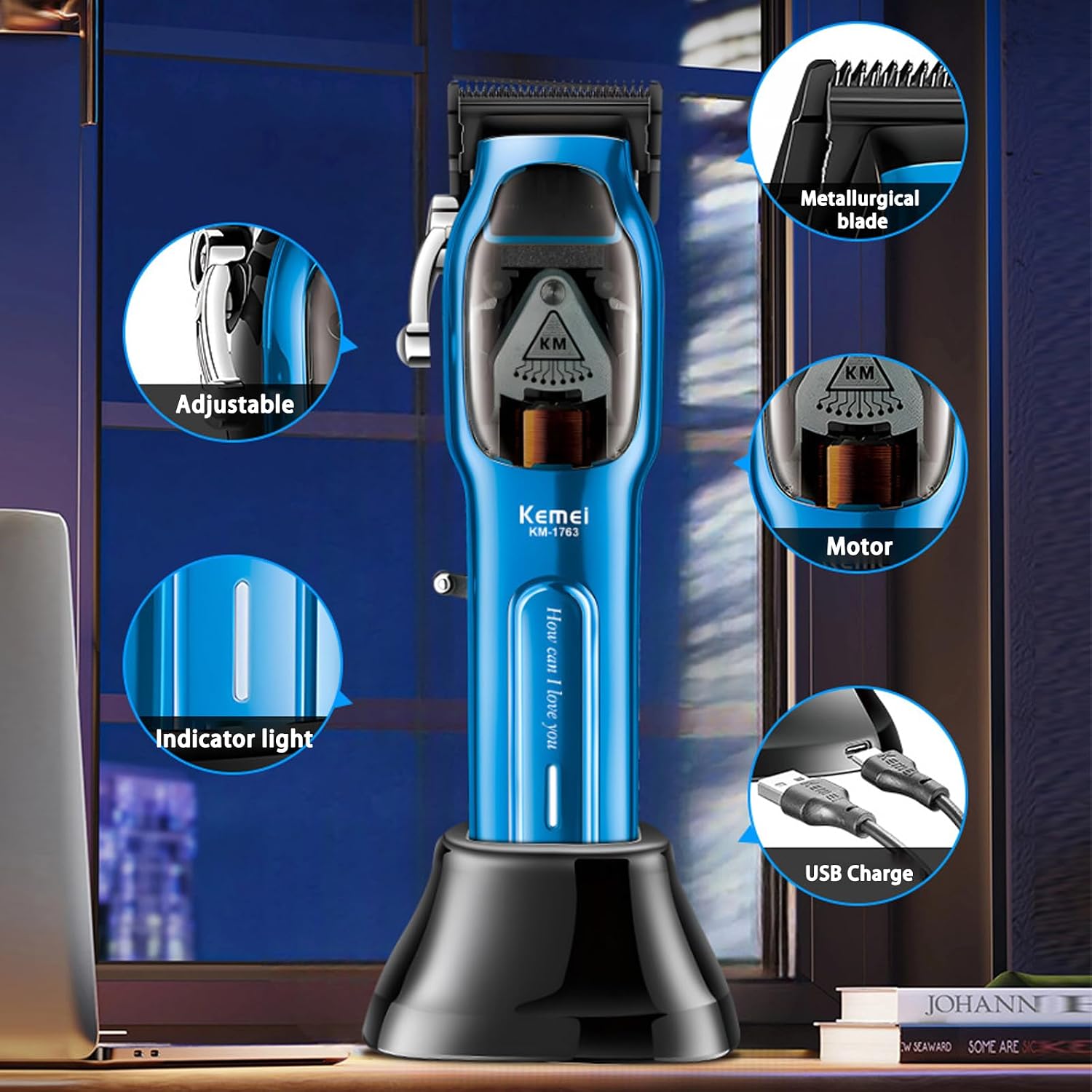 Kemei Cord/Cordless Hair Clipper Barber Kit KM‑1763