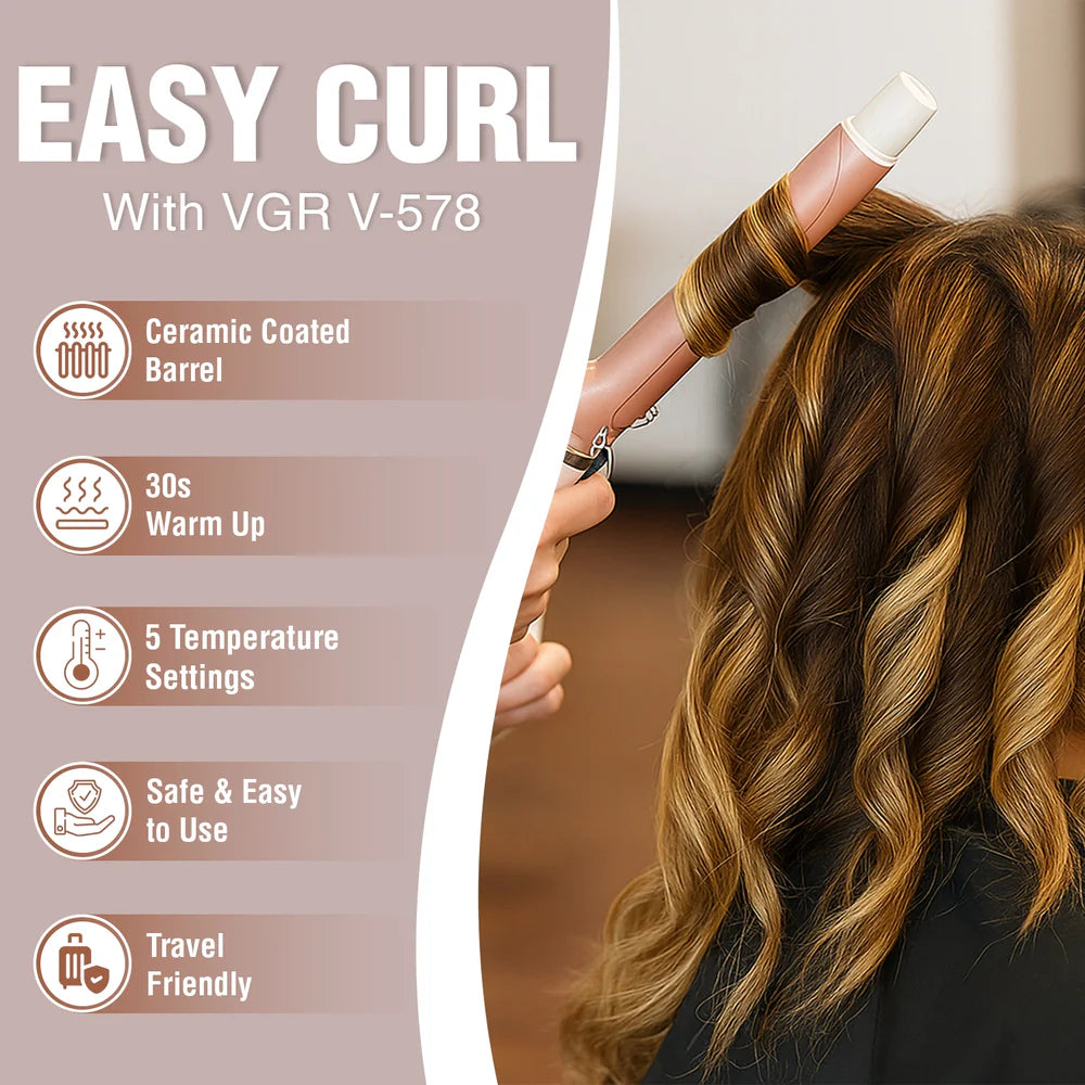 VGR Professional Electric Hair Curling Wand for Women White V-578