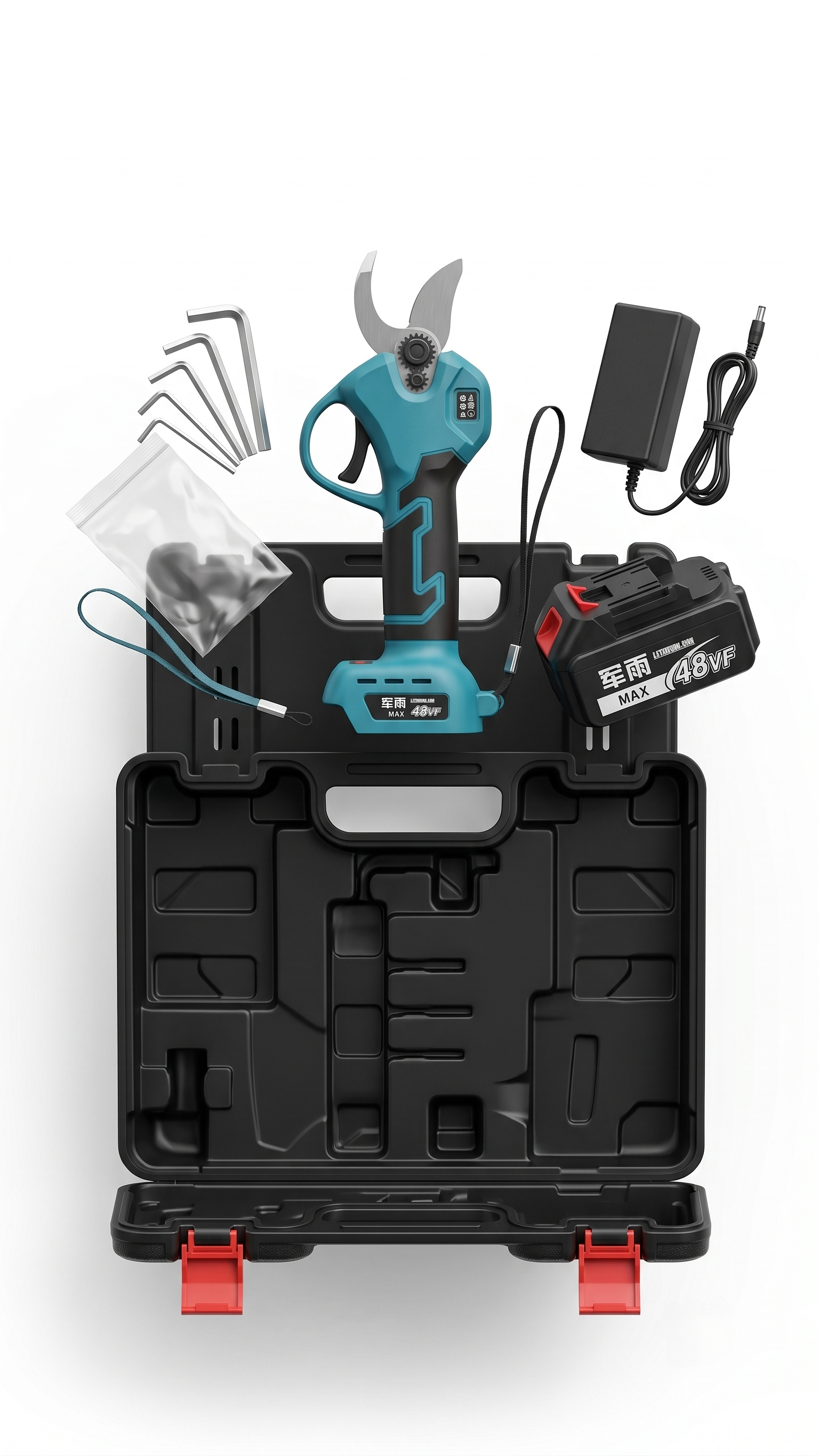 48VF Cordless Electric Pruning Shear Kit with Rechargeable Battery, Spare Blade & Carrying Case