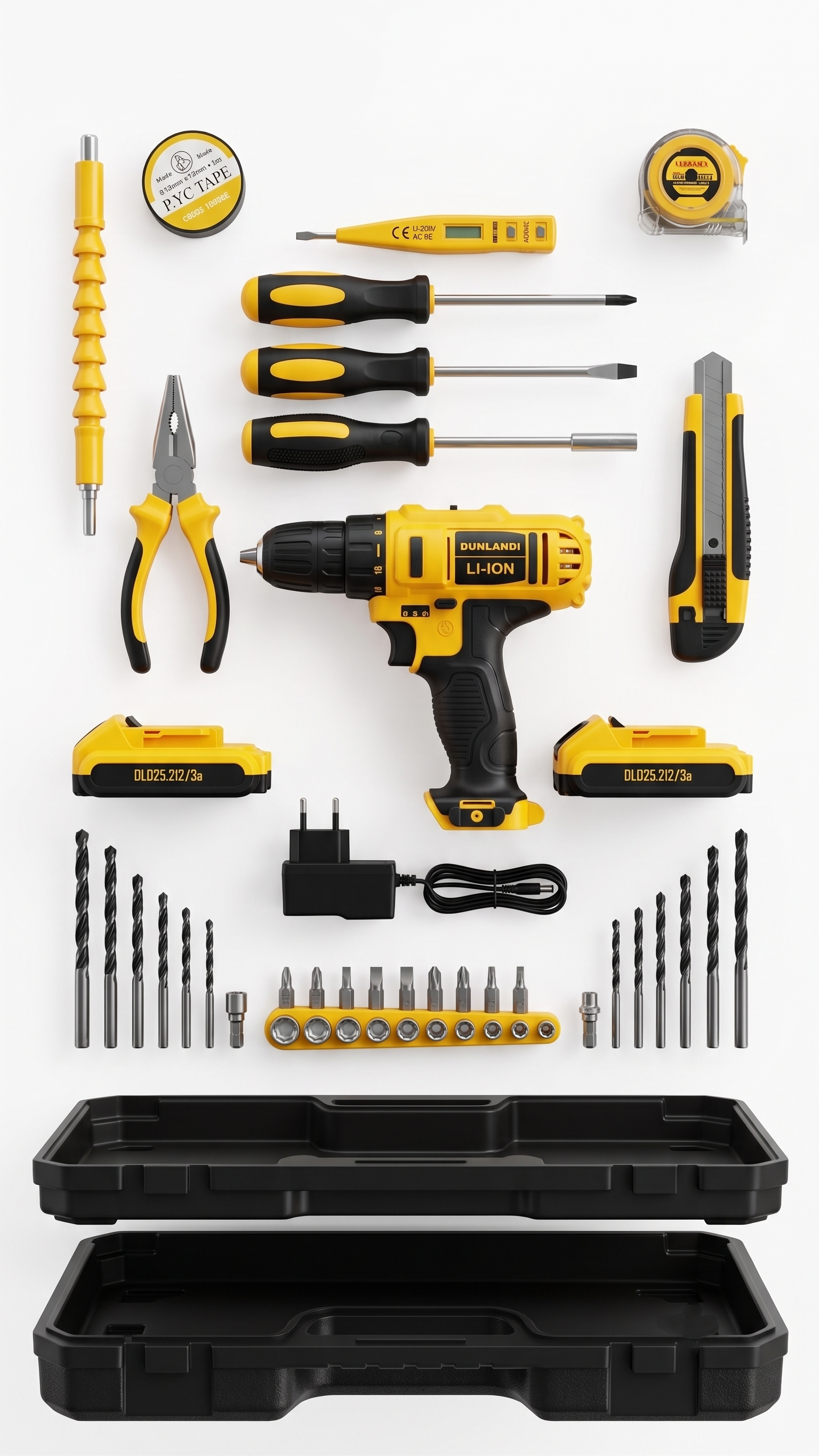 DUNLANDI LI‑ION Cordless Drill & 46‑Piece Professional Tool Kit with Dual Batteries