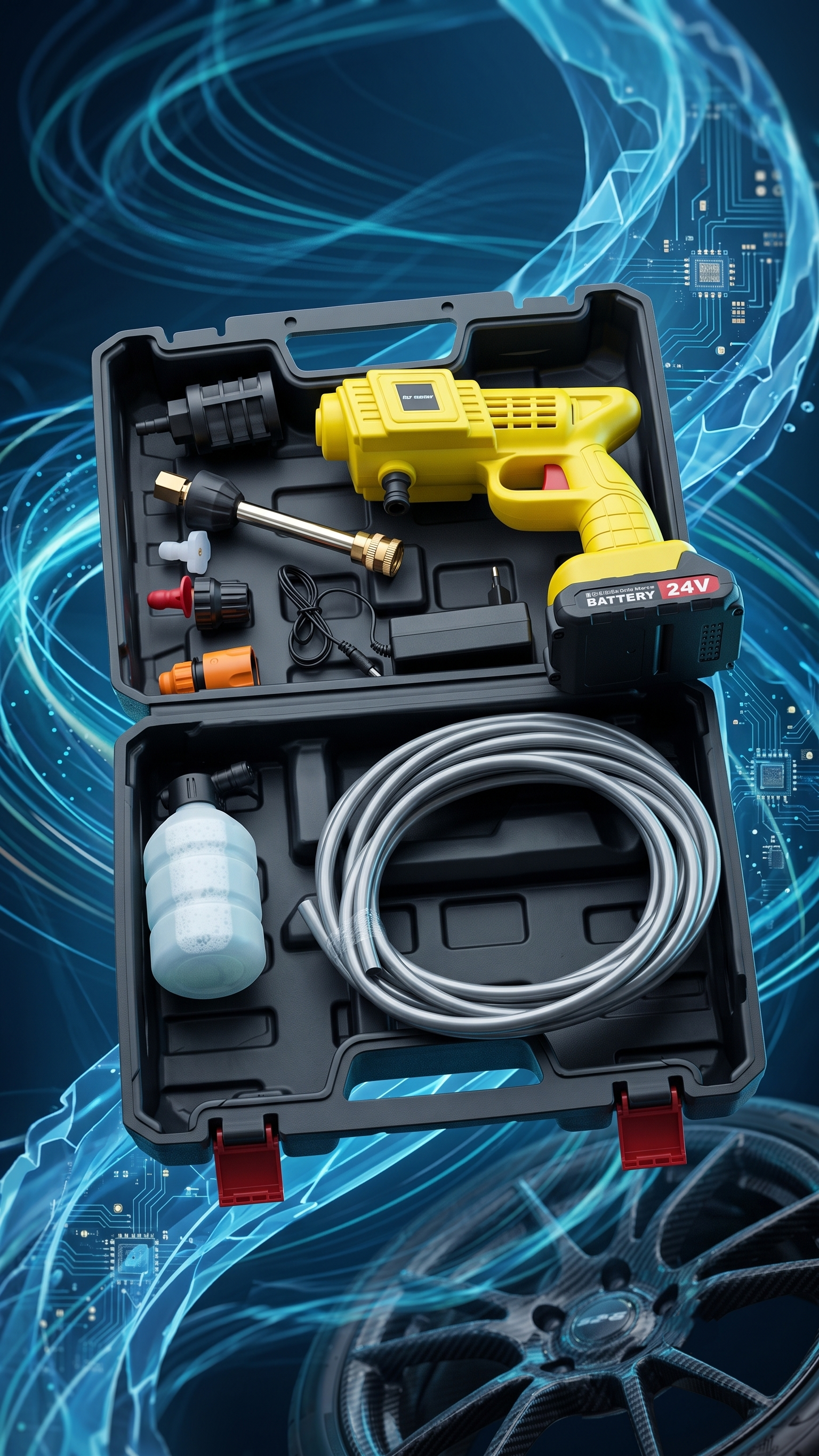 24V Cordless Portable Pressure Washer Kit with Dual Battery & Multi‑Nozzle Attachments