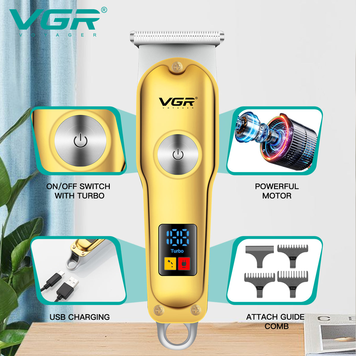 VGR salon‑grade hair clipper and trimmer V-290