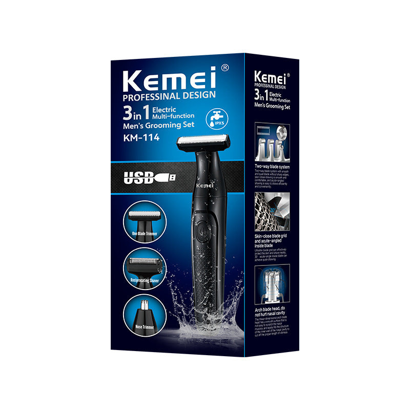 Kemei Waterproof 3‑in‑1 Electric Shaver Grooming Tool KM-114