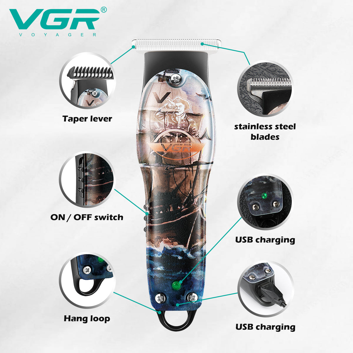 VGR electric hair clipper and beard trimmer V-953