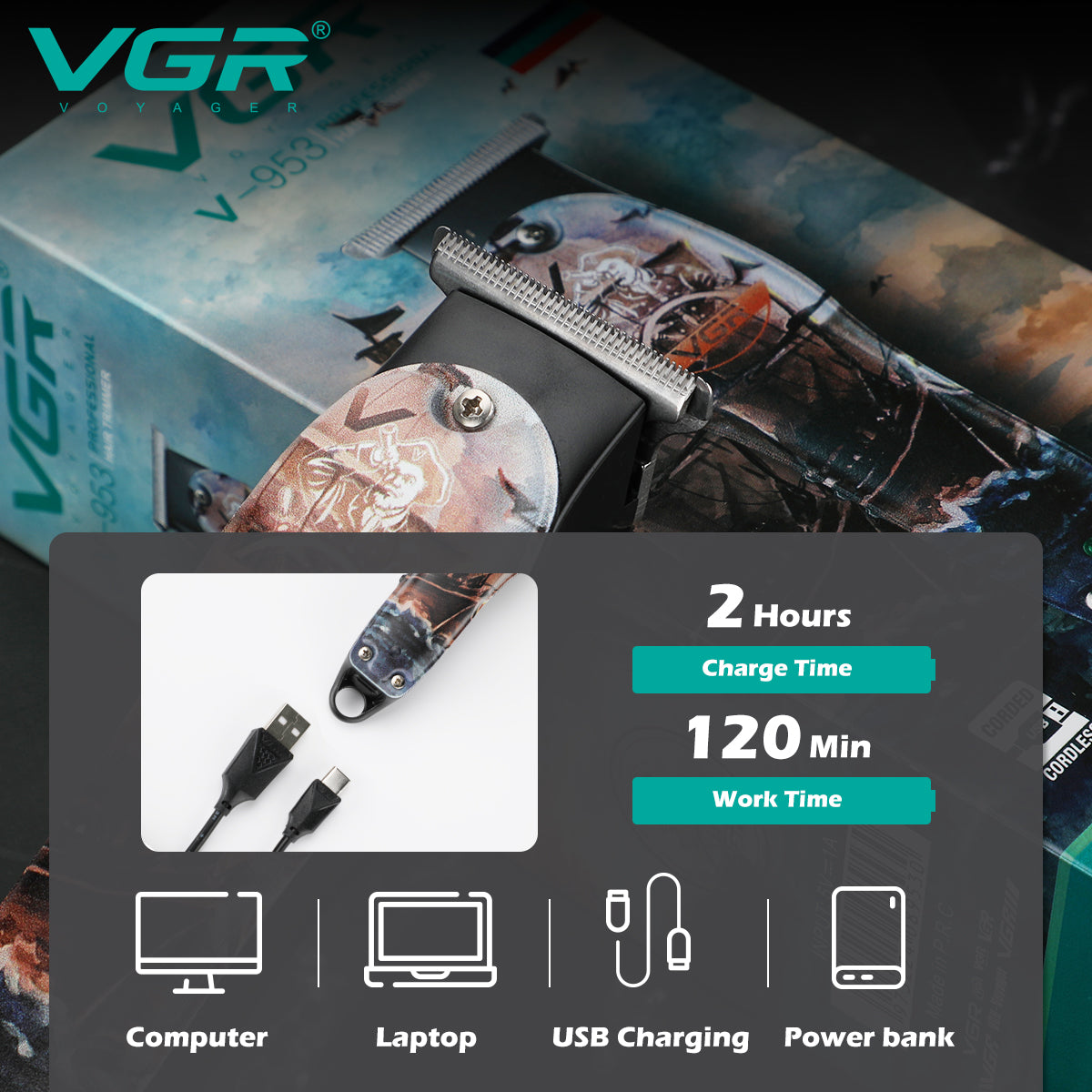 VGR electric hair clipper and beard trimmer V-953