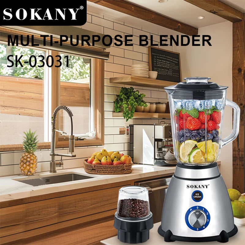 Sokany Multi-Purpose Blender 800W Blender with 5-Speed & 1.5L Glass Cup SK-03031