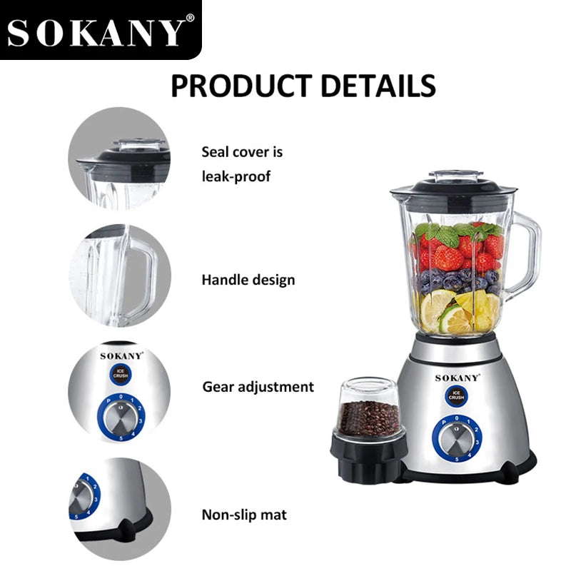 Sokany Multi-Purpose Blender 800W Blender with 5-Speed & 1.5L Glass Cup SK-03031
