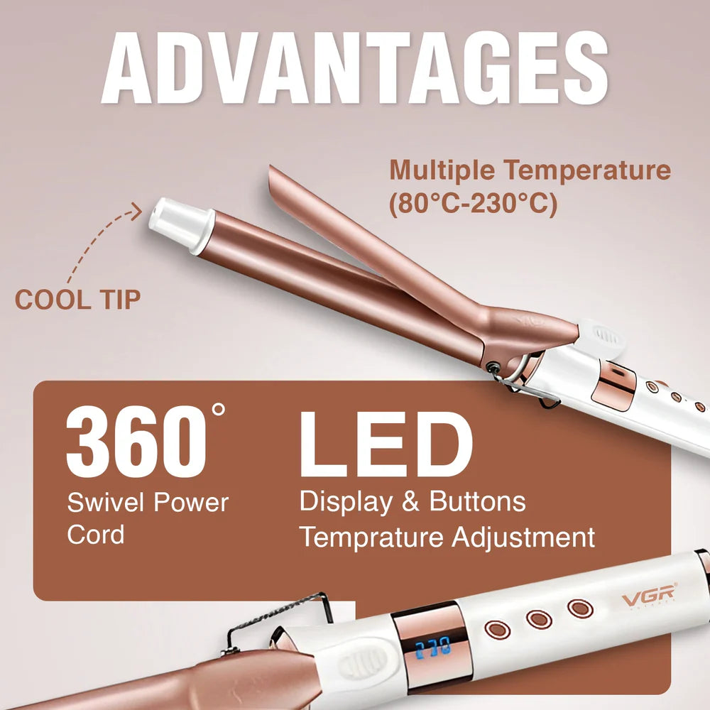 VGR Professional Electric Hair Curling Wand for Women White V-578