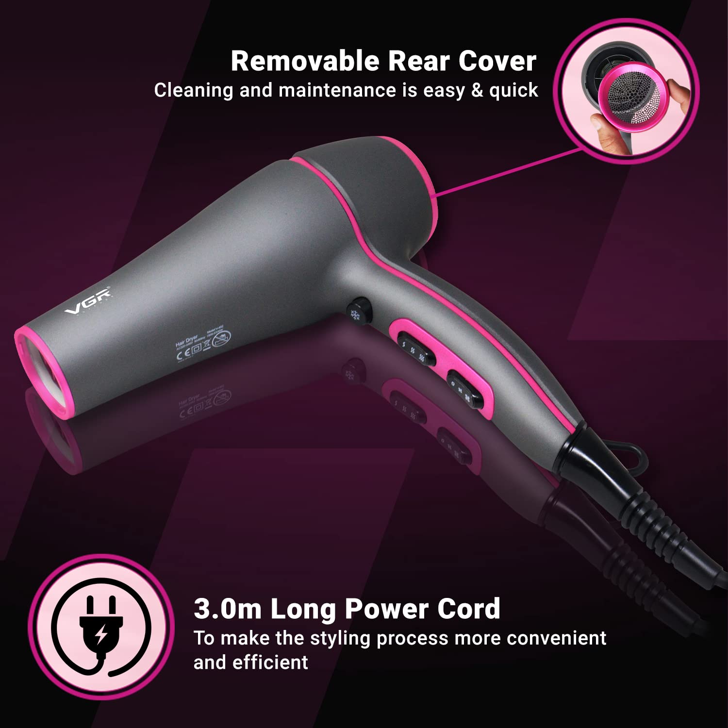 VGR Professional Hair Dryer with AC Motor V-402