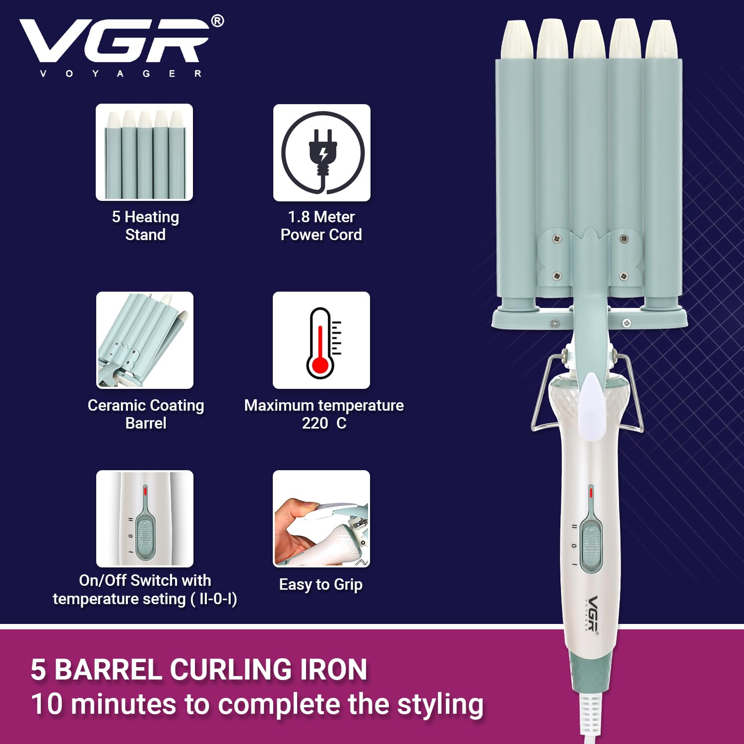 VGR Professional 5 Barrel Electric Hair Curler V-597