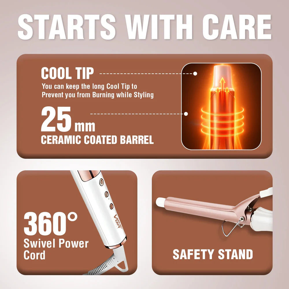 VGR Professional Electric Hair Curling Wand for Women White V-578