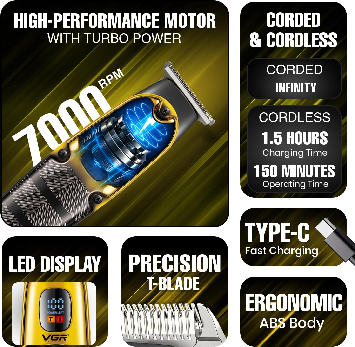 VGR hair clipper and beard trimmer V‑981
