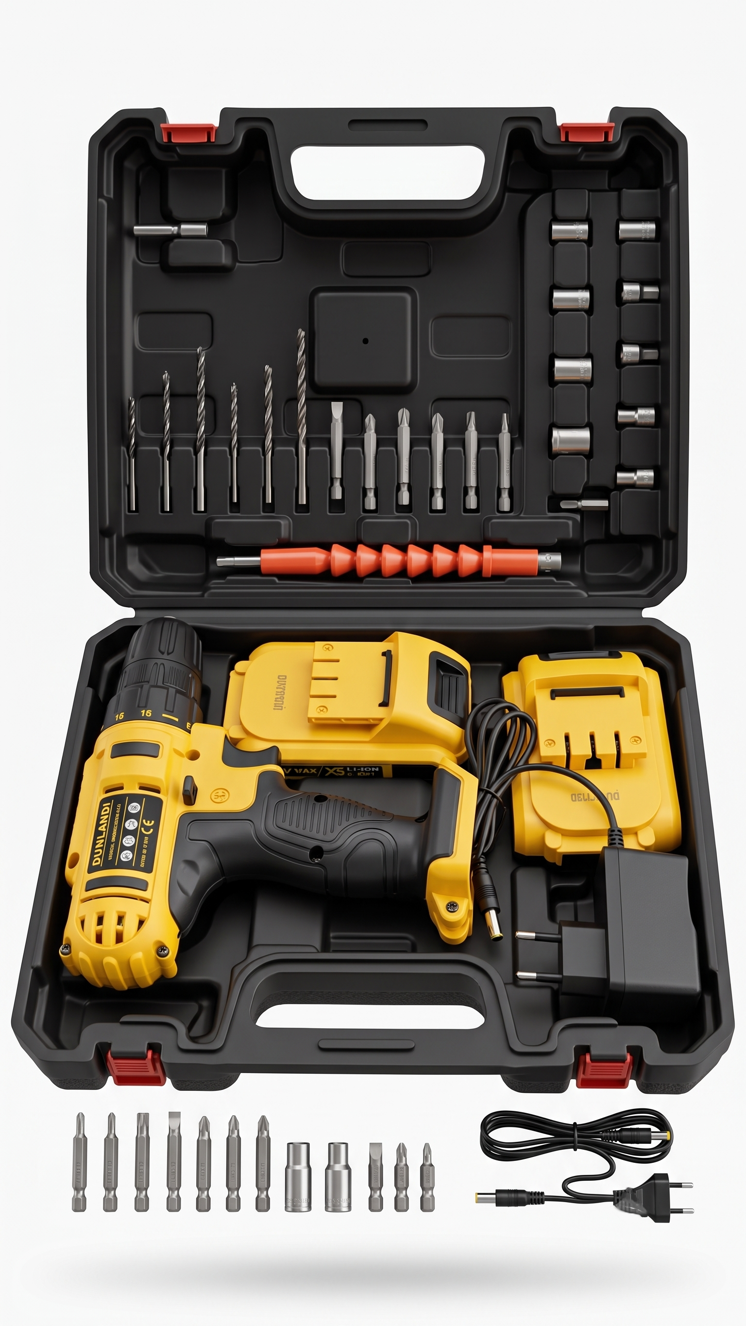 DUNLANDI 20V Max Cordless Drill & 60‑Piece Professional Tool Kit with Dual Li‑Ion Batteries