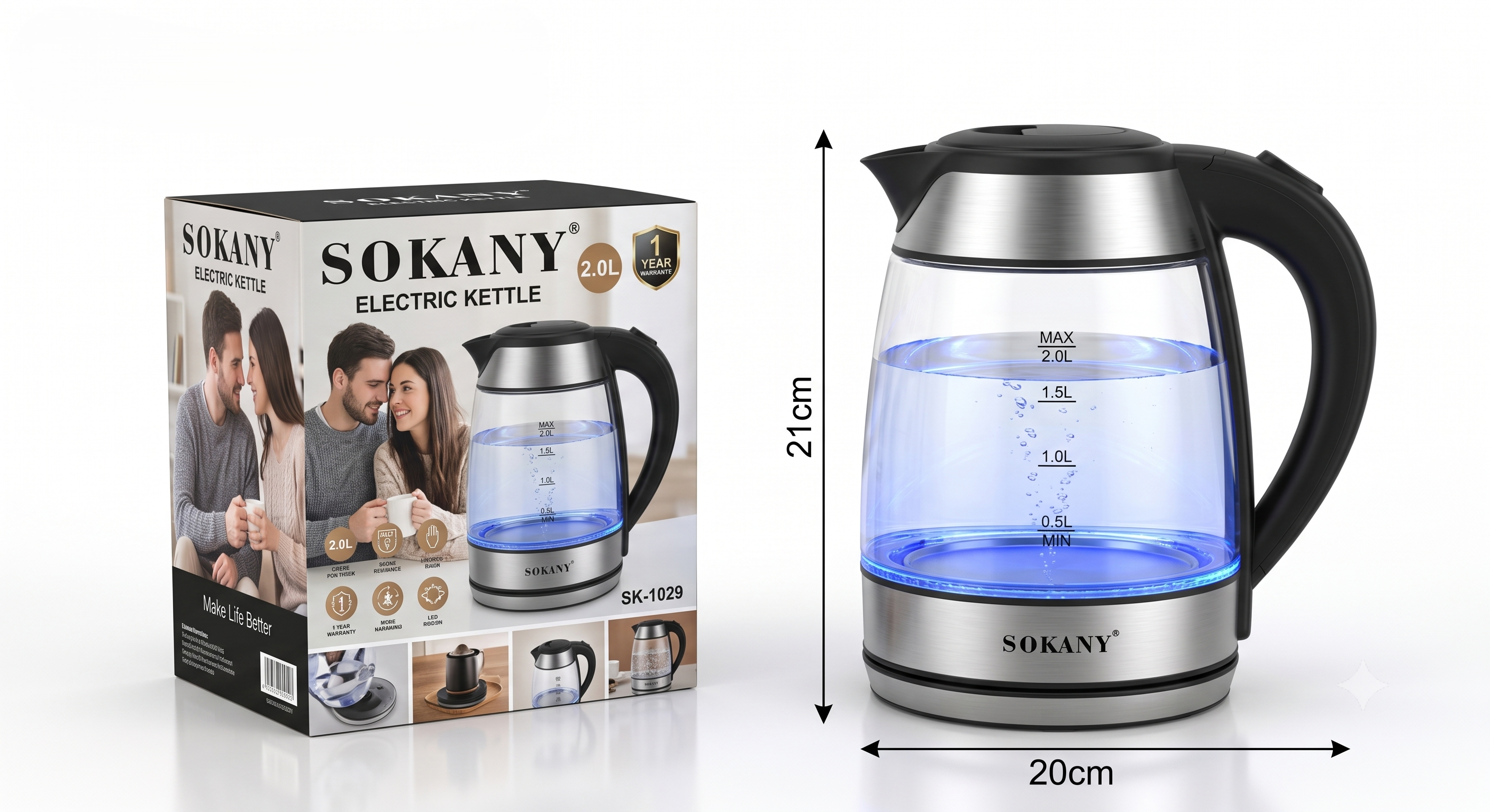 Sokany Electric Kettle 2.0‑liter capacity SK‑1045
