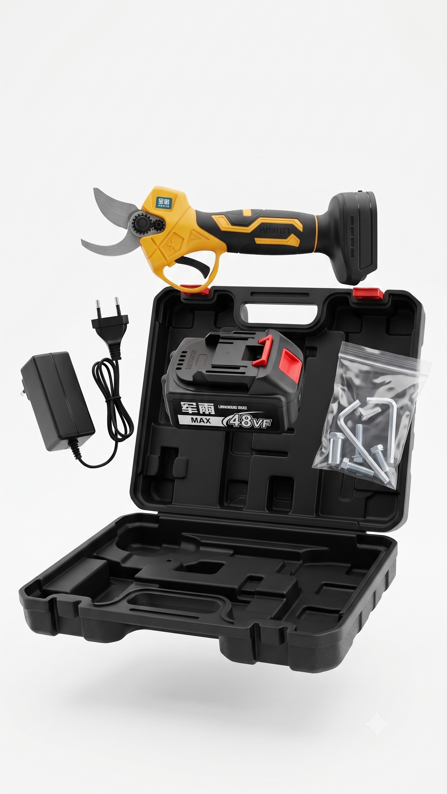 48VF Cordless Electric Pruning Shear Kit with Rechargeable Battery & Carrying Case