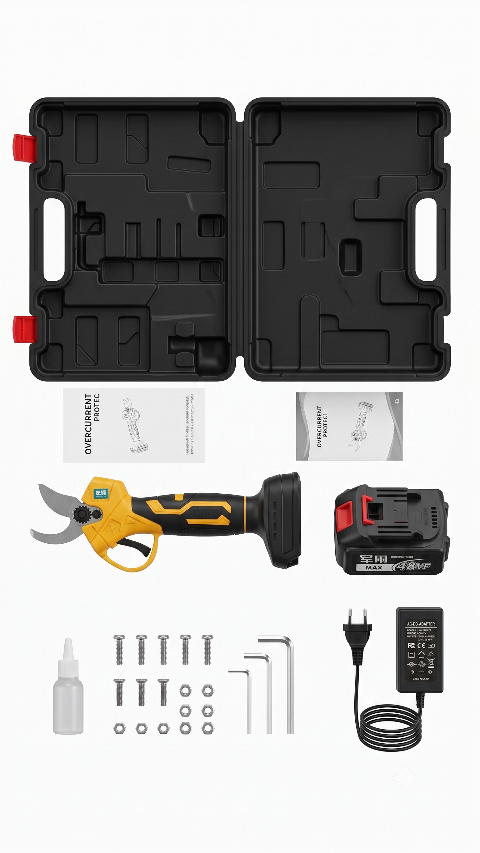 48VF Cordless Electric Pruning Shear Kit with Rechargeable Battery & Carrying Case