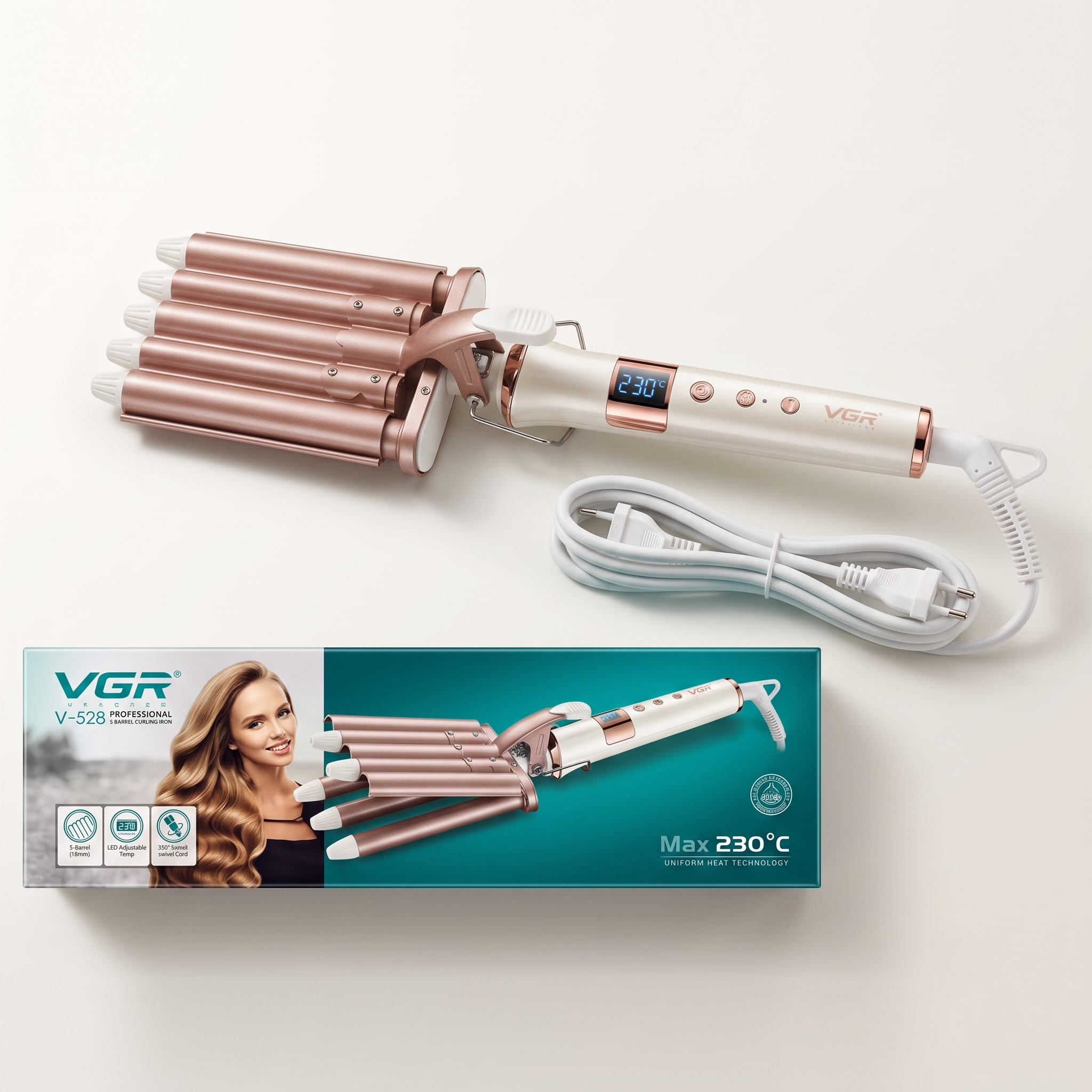 VGR Professional curling iron plate with 5 waves 18 mm max 230 °C V-528