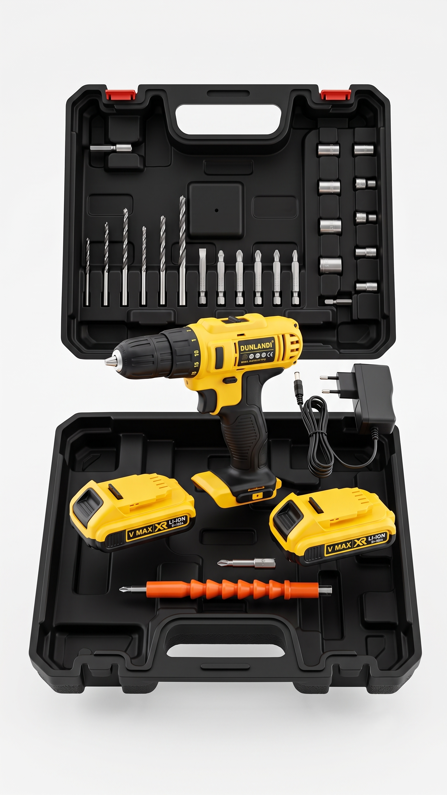 DUNLANDI 20V Max Cordless Drill & 60‑Piece Professional Tool Kit with Dual Li‑Ion Batteries