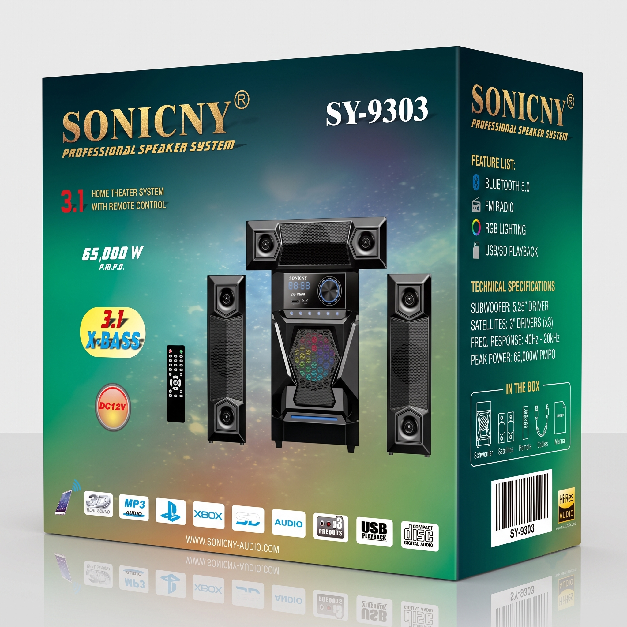SONICNY 3.1 channel home theater speaker system SY-9303