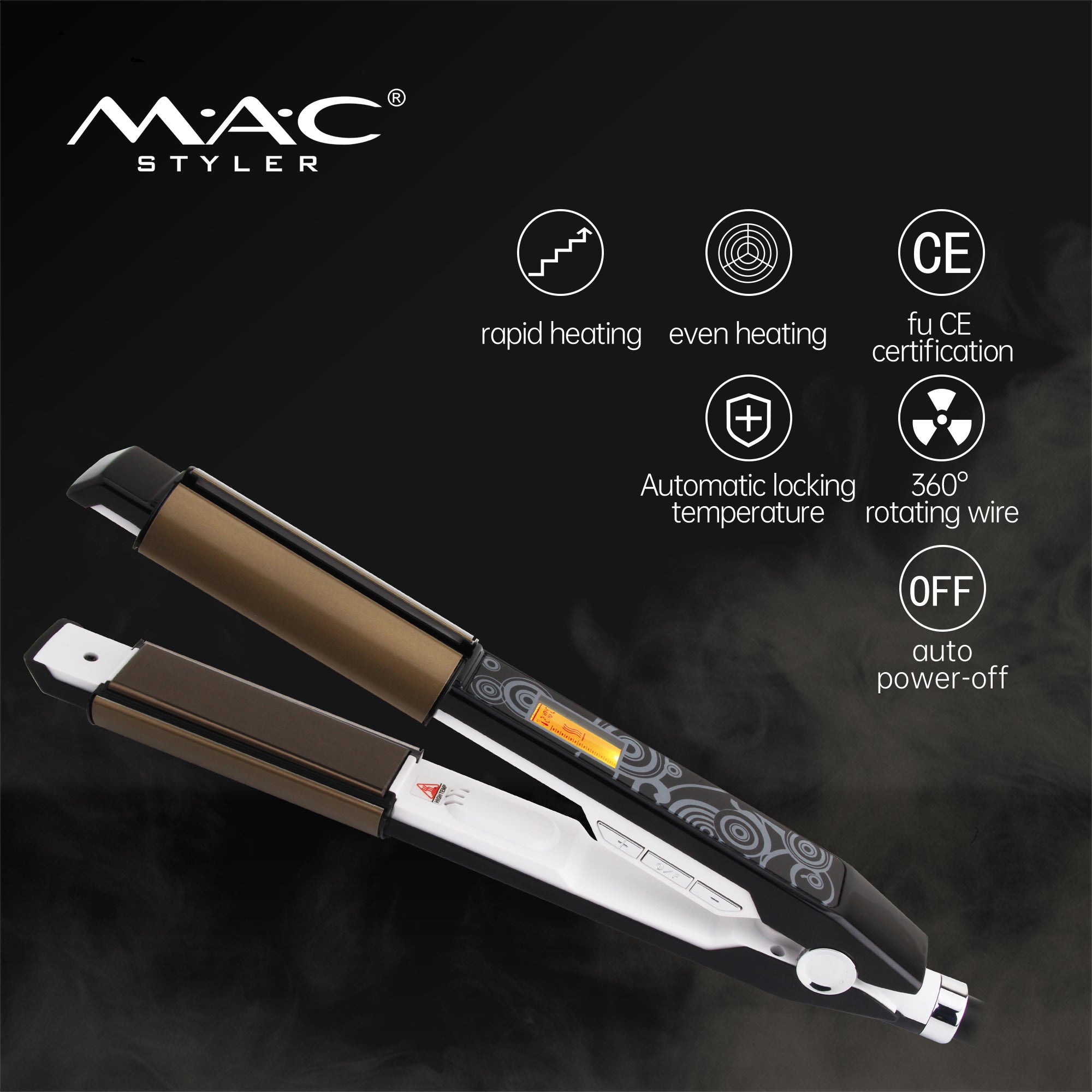 MAC Styler MC‑2026 Nano Black Ceramic 2‑in‑1 Hair Straightener & Curler LCD Display MC‑2026