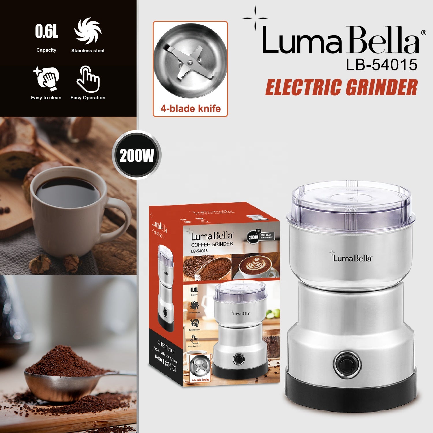 Luma Bella electric stainless steel grinder LB‑54015