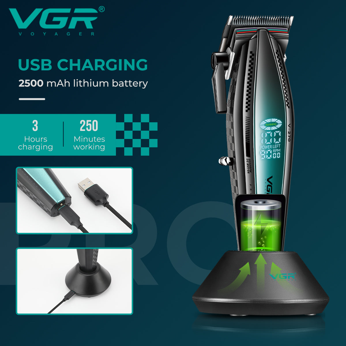VGR high‑performance grade hair clipper and trimmer V-270