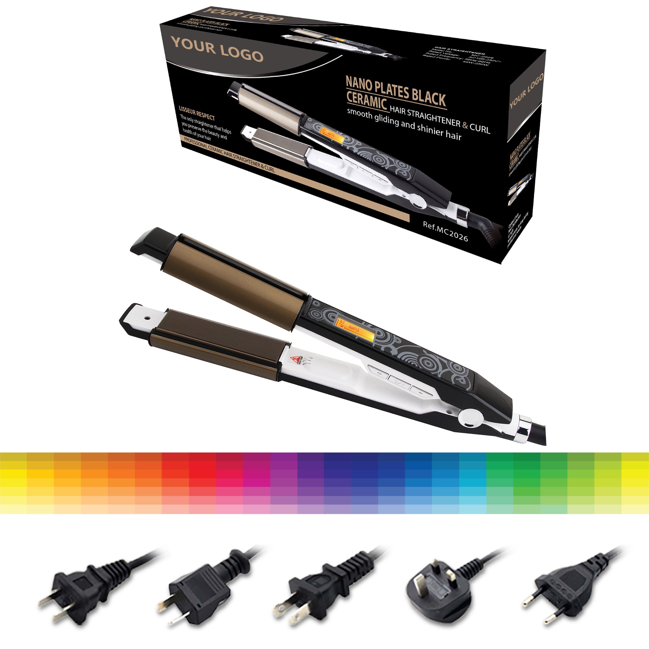 MAC Styler MC‑2026 Nano Black Ceramic 2‑in‑1 Hair Straightener & Curler LCD Display MC‑2026
