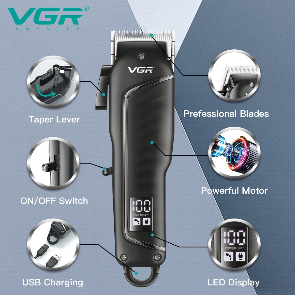 VGR barber‑grade hair trimmer and clipper V-683