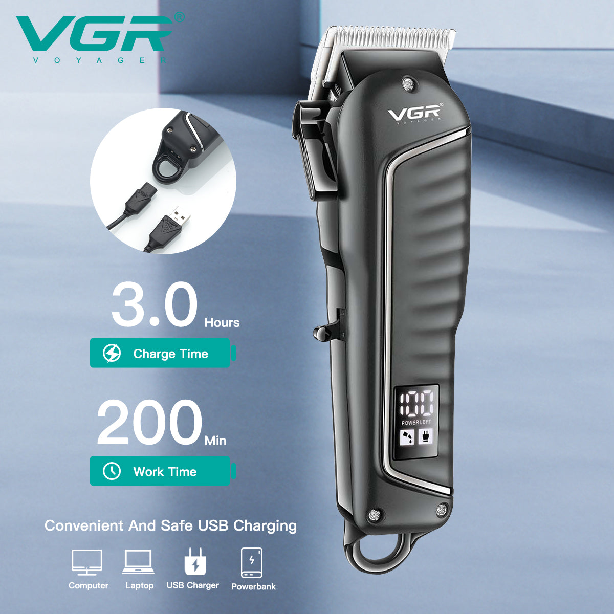 VGR barber‑grade hair trimmer and clipper V-683