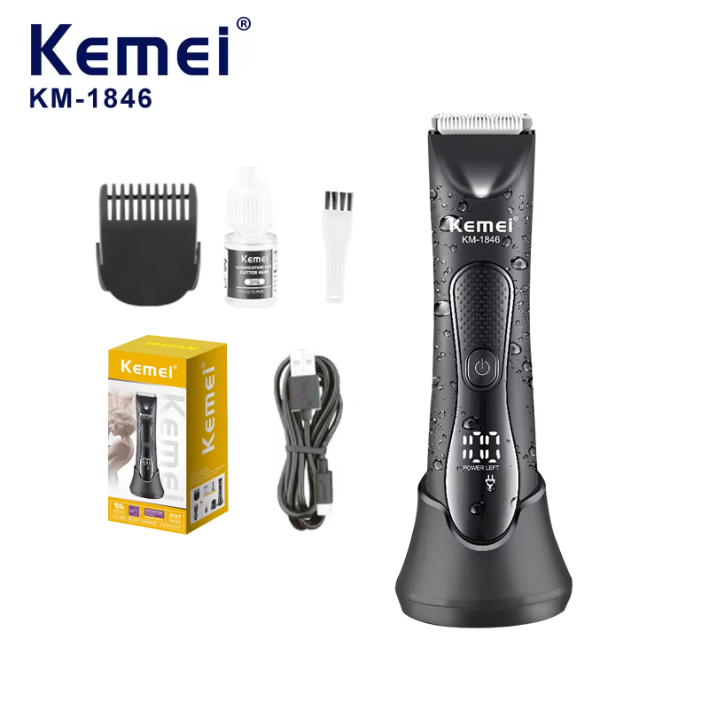 Kemei Electric Groin & Body Trimmer Waterproof Ceramic Blade Shaver KM‑1846