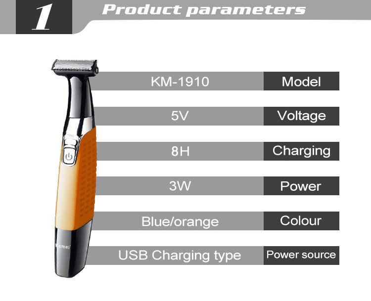Kemei Waterproof 3‑in‑1 Electric Shaver Beard & Eyebrow Trimmer KM‑1910