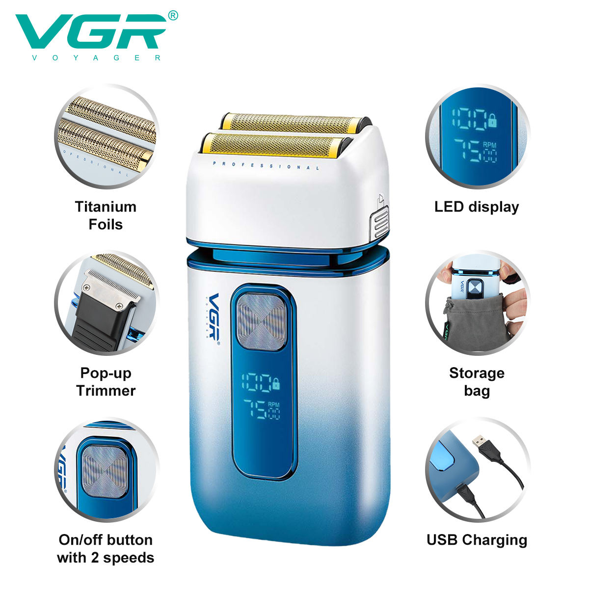 VGR rechargeable electric shaver V-362