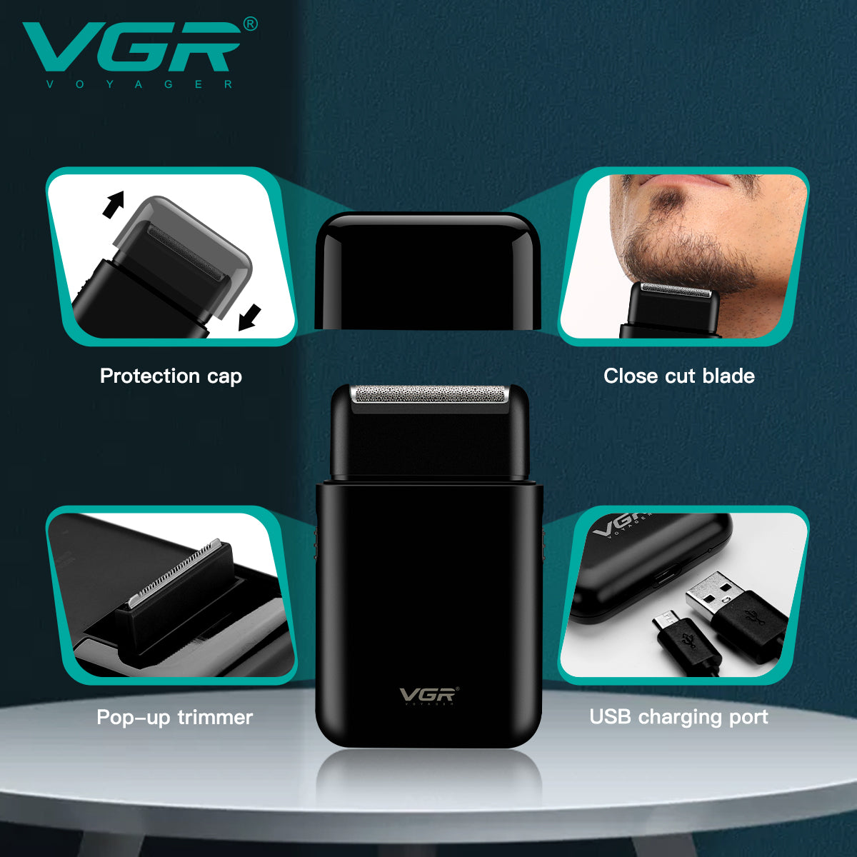 VGR compact, portable single‑blade electric shaver and beard trimmer V-390