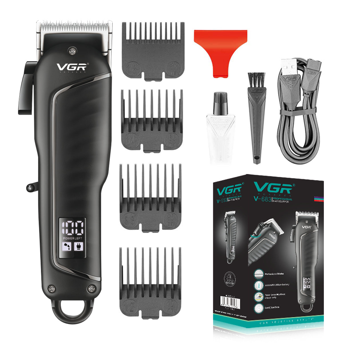VGR barber‑grade hair trimmer and clipper V-683