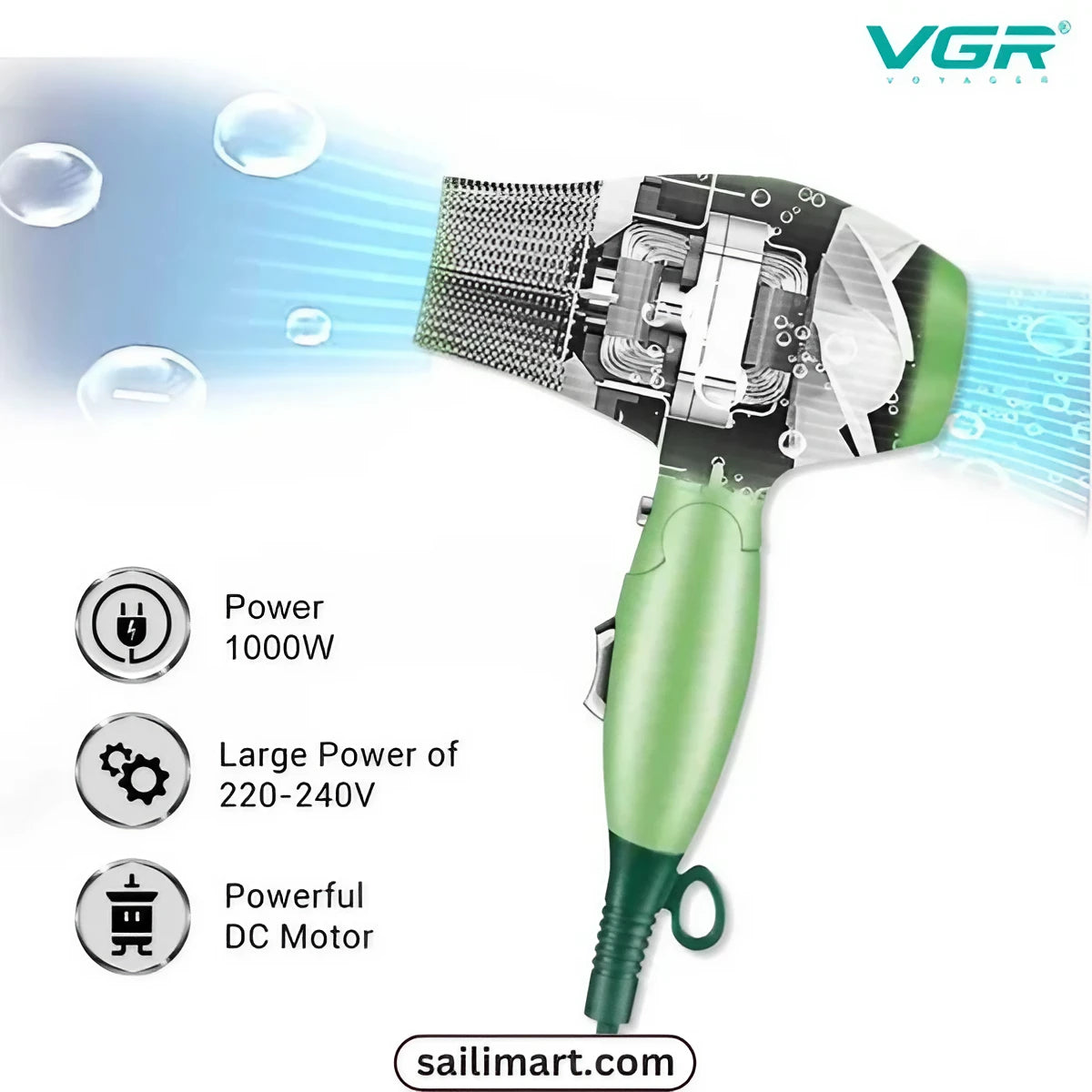 VGR Hair Dryer for Men & Women 1000W V-432