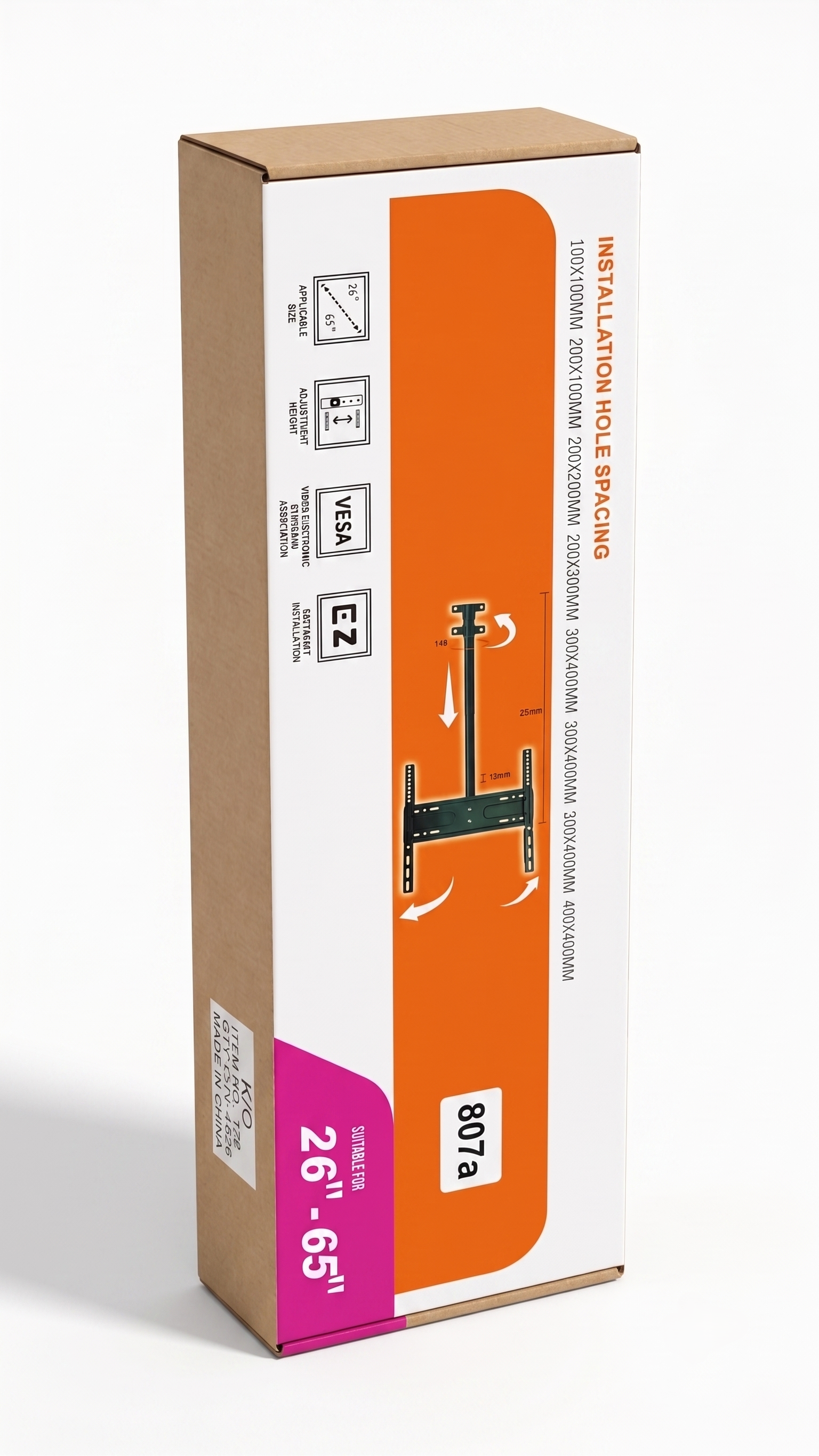 Height-Adjustable TV Ceiling Mount for 26" to 65" Screens