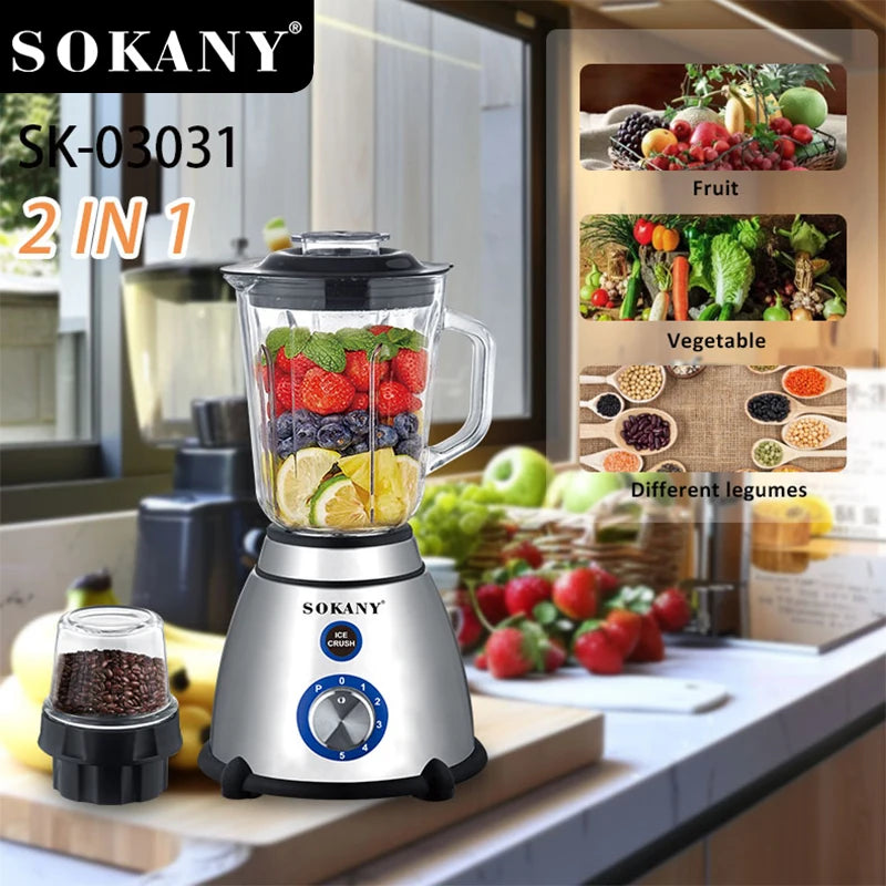 Sokany Multi-Purpose Blender 800W Blender with 5-Speed & 1.5L Glass Cup SK-03031