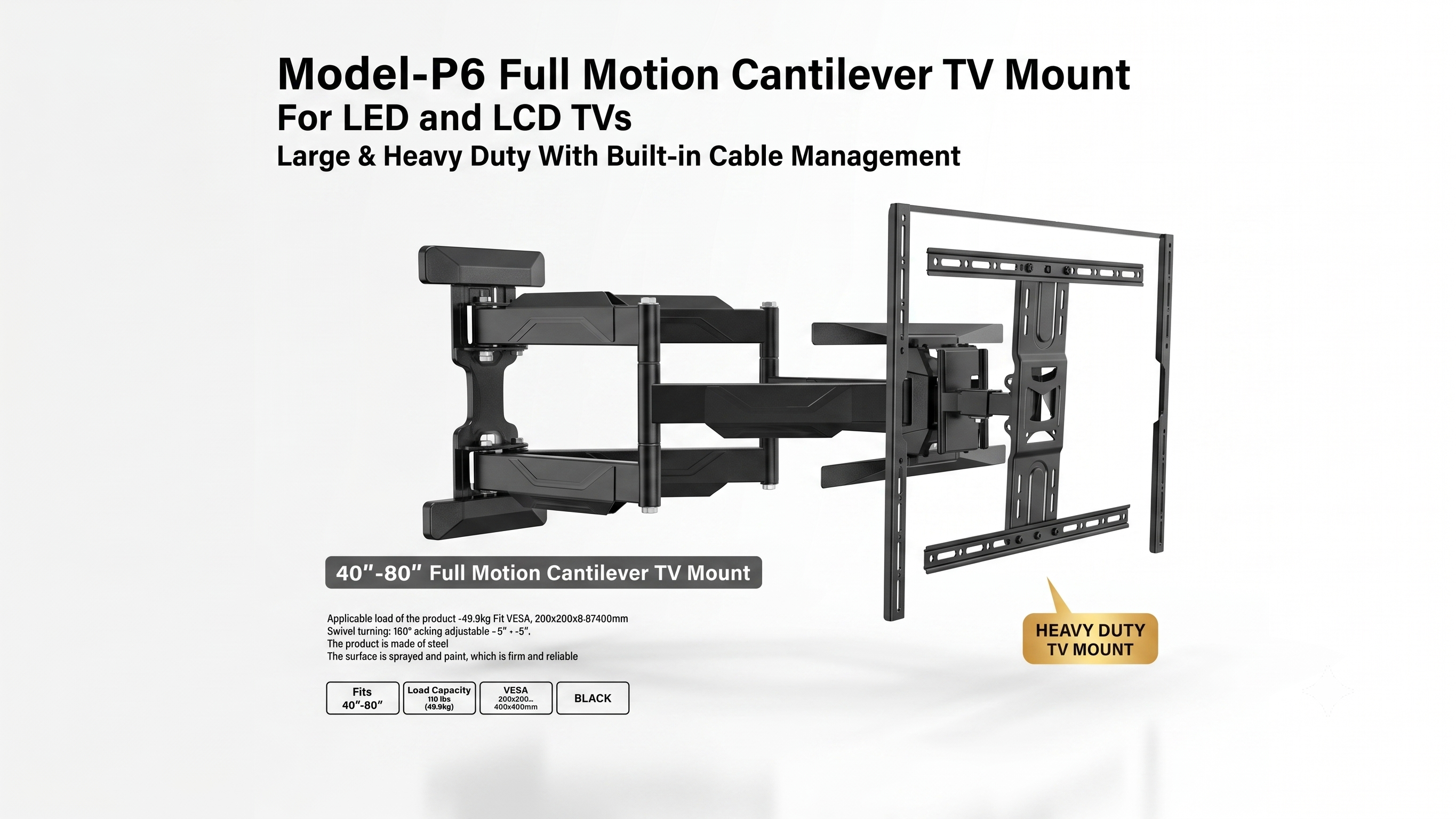 Cantilever TV Wall Mount for Large 40"–80" Inches Screens